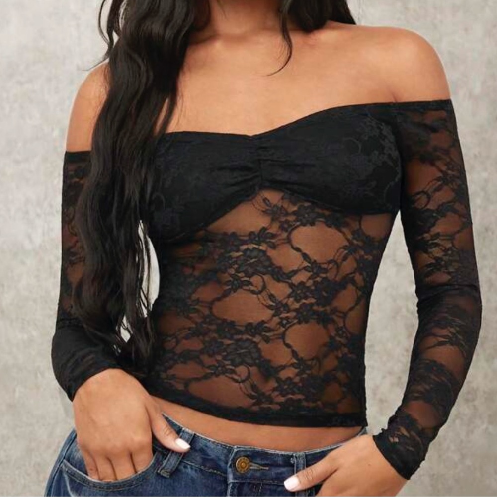 Elegant Black Lace Off-Shoulder Top